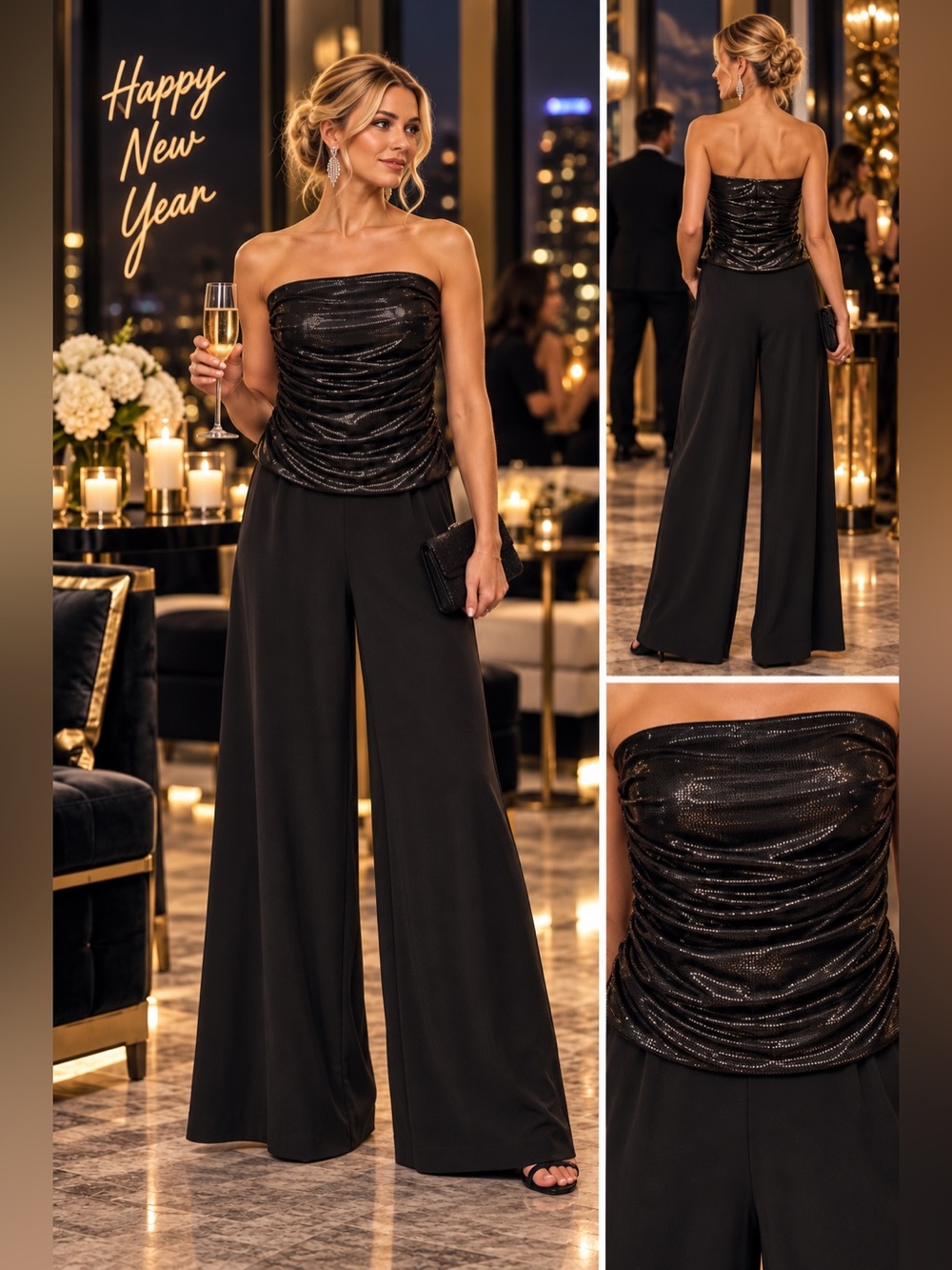 Joseph Ribkoff Black Strapless Wide-Leg Jumpsuit